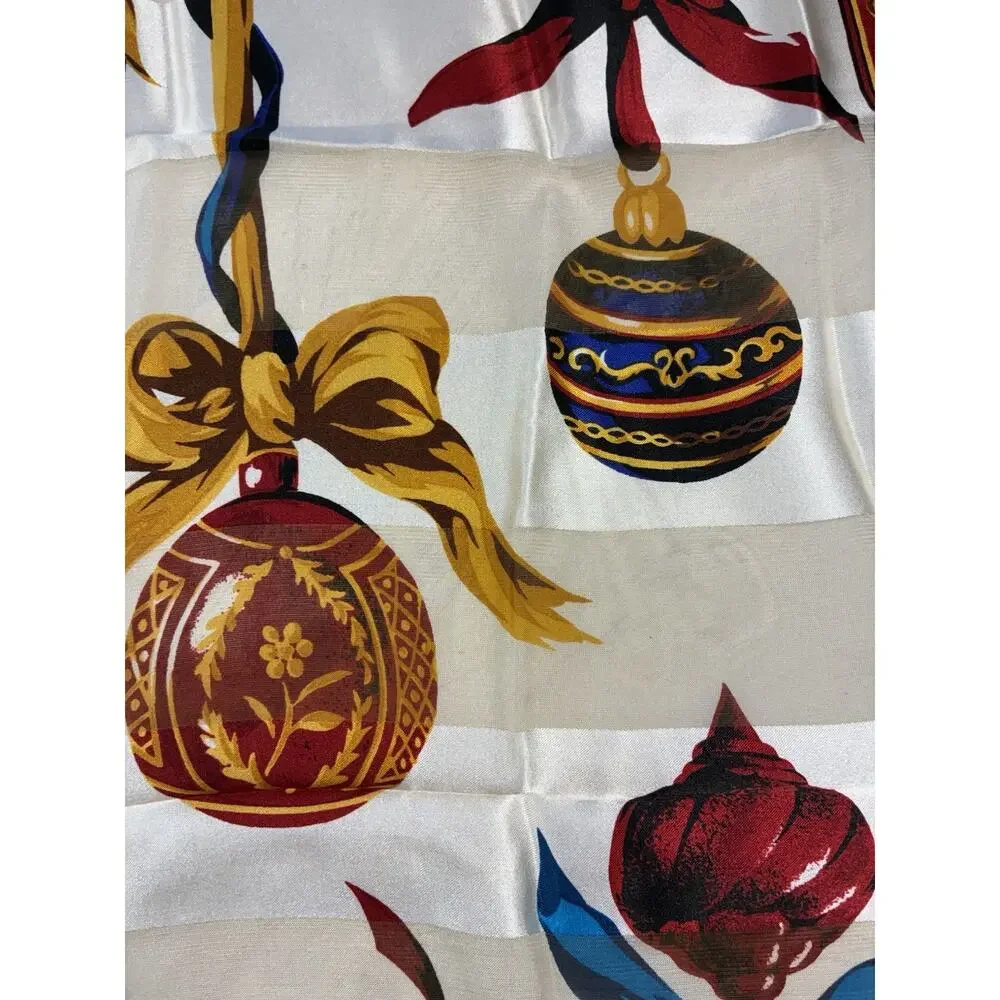 VTG Talbots 100% Silk Scarf Holiday Ornament Square Xmas Colorful Luxury Chic